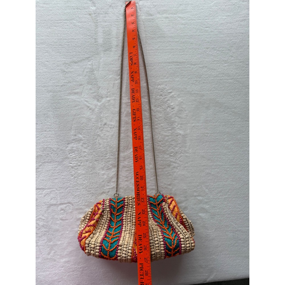 Viral Made in India Handcrafted Artisan Beaded Clutch/Purse Gold Tone Chain - Picture 16 of 16